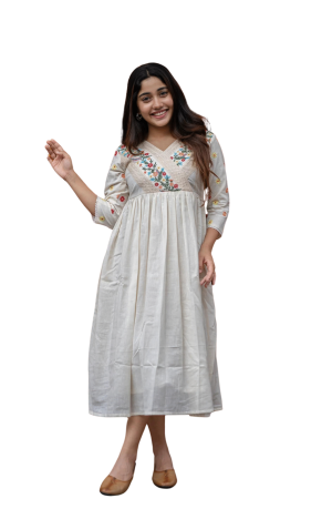 Artfully Adorned ? Women's  Dress in Cotton with Floral Embroidery