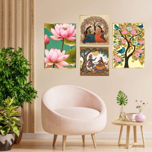 Set of Four Wall Paintings for Wall Dacoration Golden Framed Wall Paintings for Living Room & Bedroom Wall Art for Home Decoration & Office Wall Décor (13x10 inch CH-GD4-11)