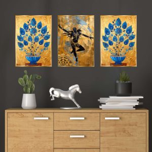 Set of Three Wall Paintings for Wall Dacoration Golden Framed Wall Paintings for Living Room & Bedroom Wall Art for Home Decoration & Office Wall Décor (24x18 inch CH-GD3-10)