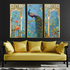Set of Three large Wall Paintings for Wall Dacoration Golden Framed Wall Paintings for Living Room & Bedroom Wall Art for Home Decoration & Office Wall Décor (14x11 inch CH-LGD3-4)