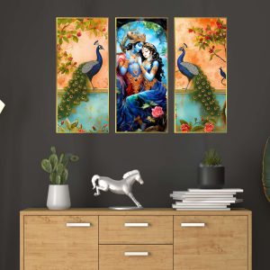 Set of Three large Wall Paintings for Wall Dacoration Golden Framed Wall Paintings for Living Room & Bedroom Wall Art for Home Decoration & Office Wall Décor (14x11 inch CH-LGD3-7)