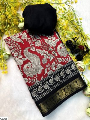 Soft mul mul cotton silk sarees  with pen kalamkari design