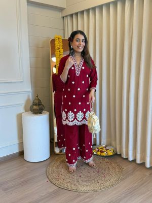 Premium rayon fabric with Lakhnavi-style embroidery