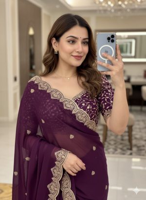 Star Georgette Multi Embroidery Saree